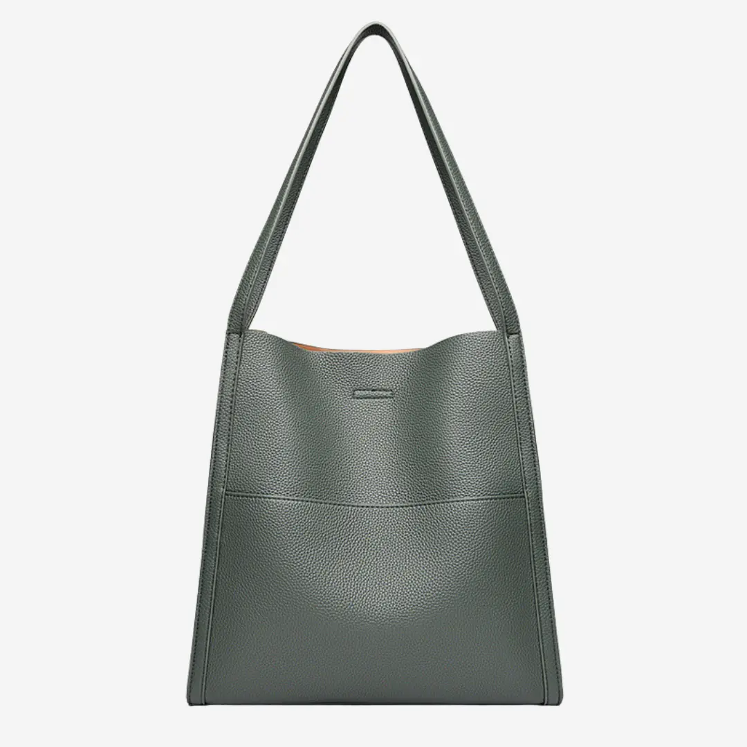 Sac à main en cuir marron Elise de Danoir Paris, élégant et sophistiqué, avec poignées et détails raffinés.