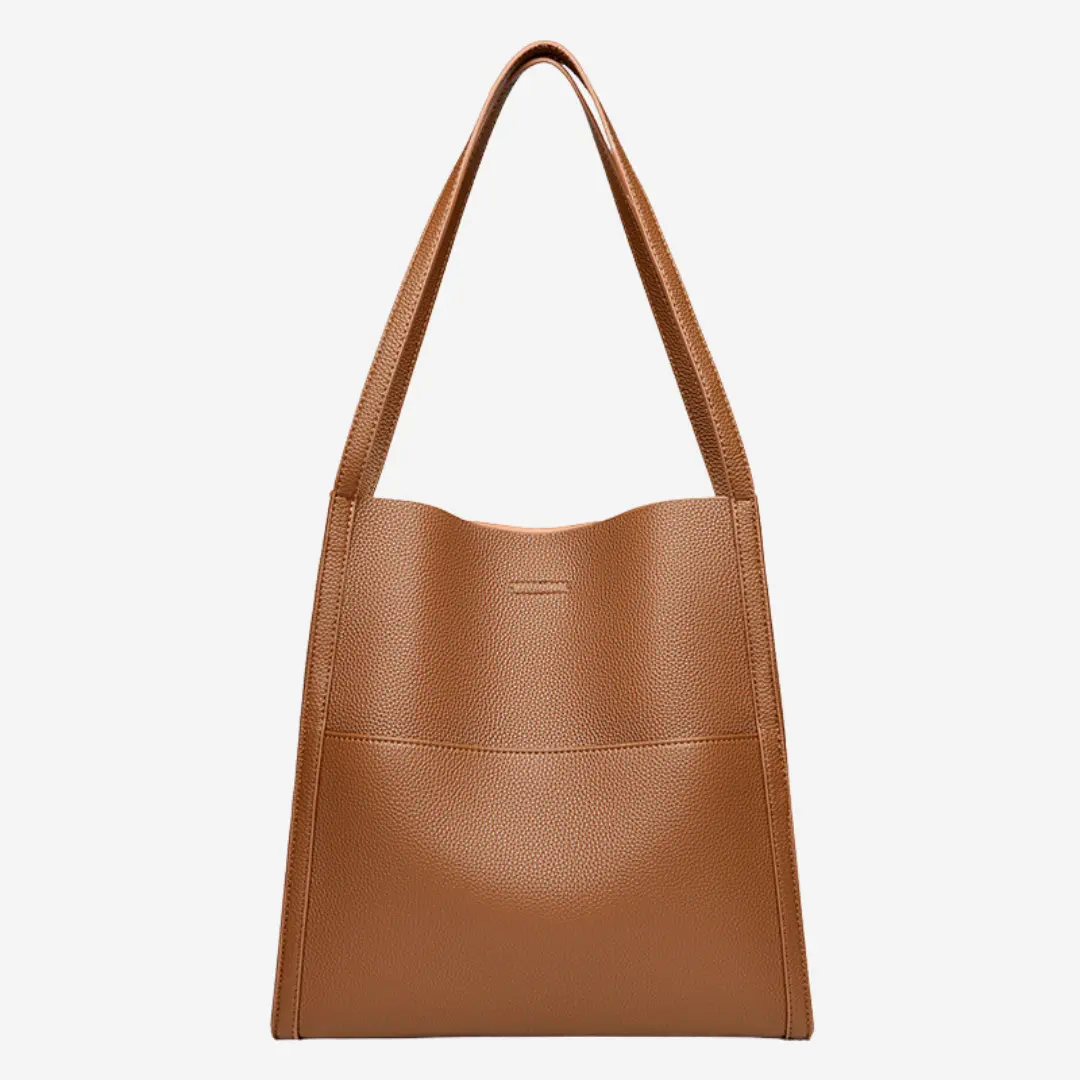 Sac à main en cuir marron Elise de Danoir Paris, accessoire élégant avec détails sophistiqués.