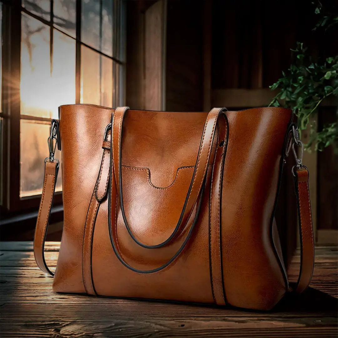 Sac à main élégant Lydia de Danoir Paris en marron avec poignées et détails sophistiqués, vue de face.
