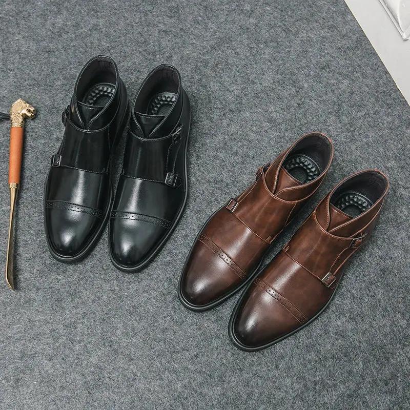 Bottes marron Mocha Danoir Paris en cuir synthétique avec double boucle, taille 38, style élégant et moderne.