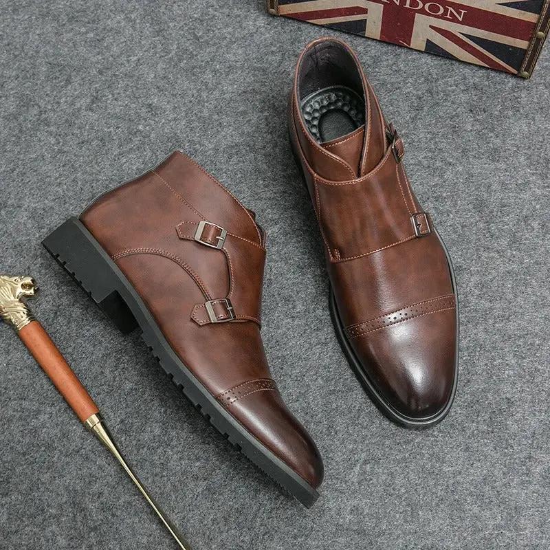 Bottes marron mocha Danoir Paris Parker en cuir synthétique avec double boucle, semelle antidérapante, pointure 38.