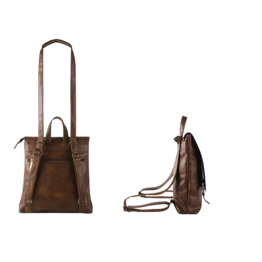Sac à dos marron Danoir Paris Nina, sac à dos polyvalent au style vintage avec poches et design élégant.