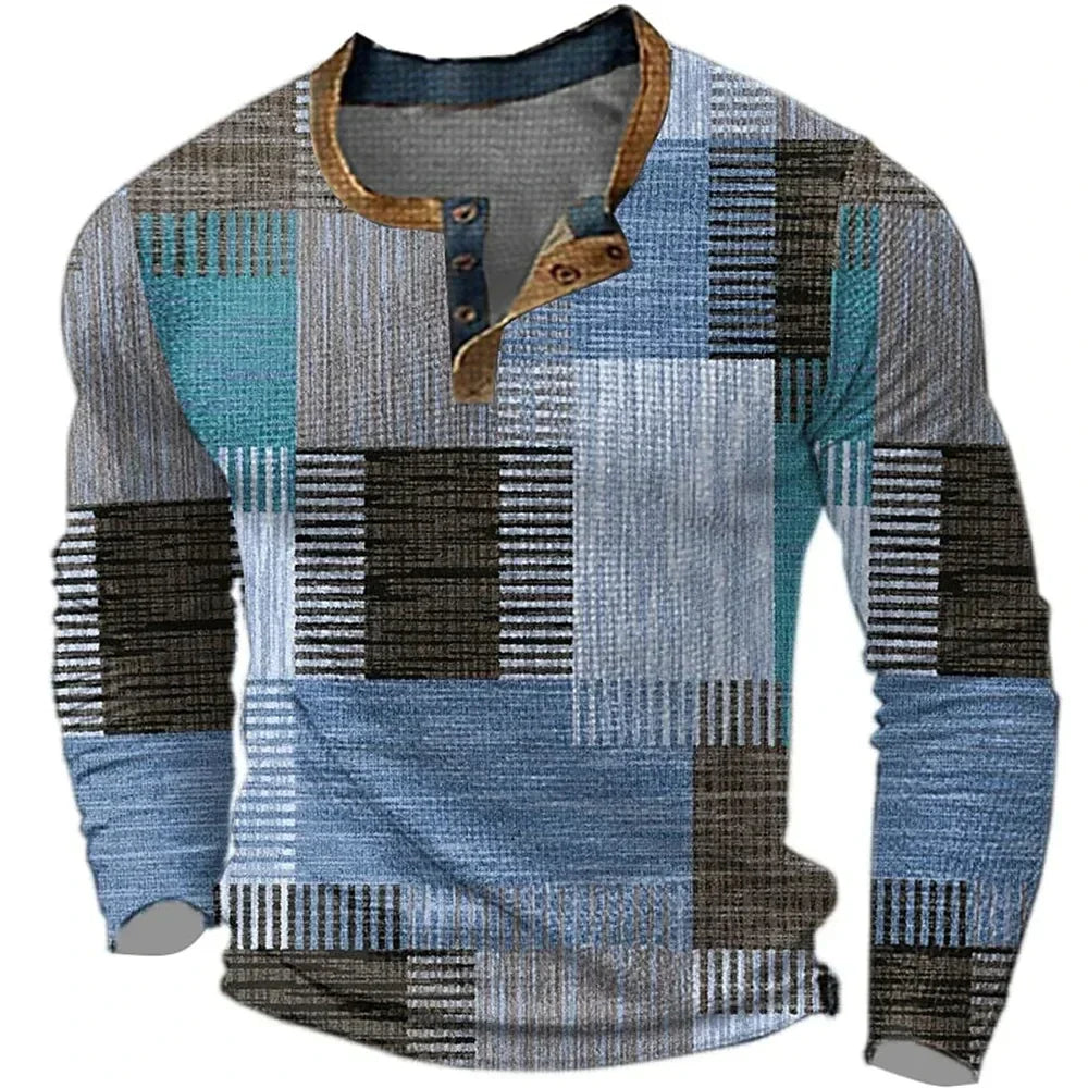 Chemise patchwork colorée pour homme de la marque Danoir Paris, en tissu marron avec motifs variés.