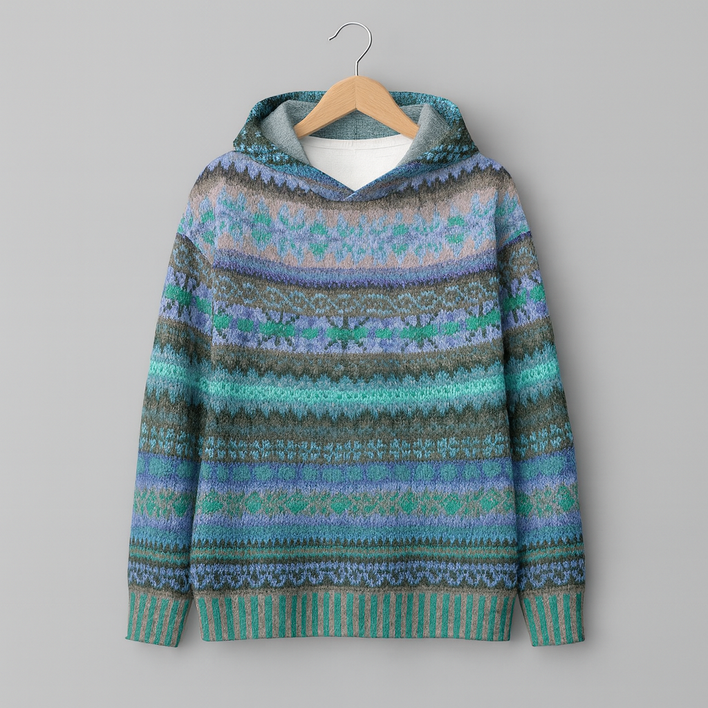 Sweat ethnique chic Julliet de Danoir Paris en marron, vue de face, détail du motif ethnique sur le sweat.