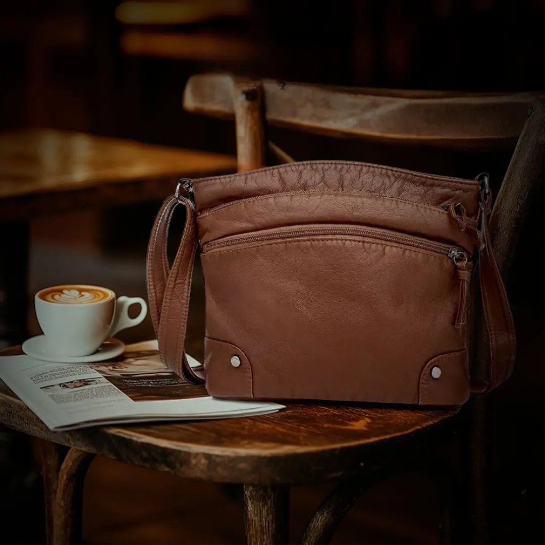 Portefeuille marron Danoir Paris Zoe avec un charme intemporel en cuir élégant, vue de face.