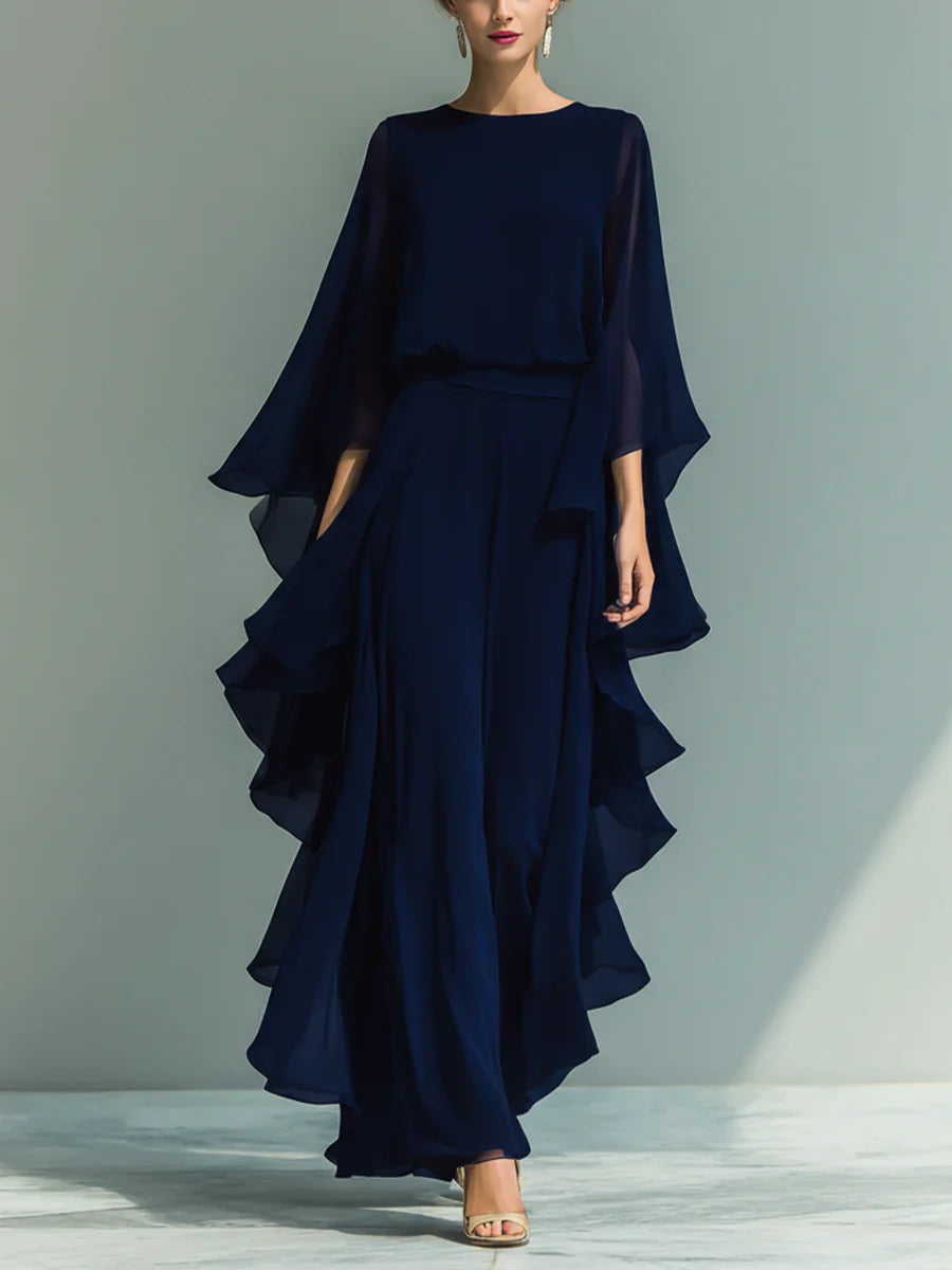 Ensemble coordonné Aurora Danoir Paris en chiffon élégant avec volants, taille XS, dans une teinte bleue.