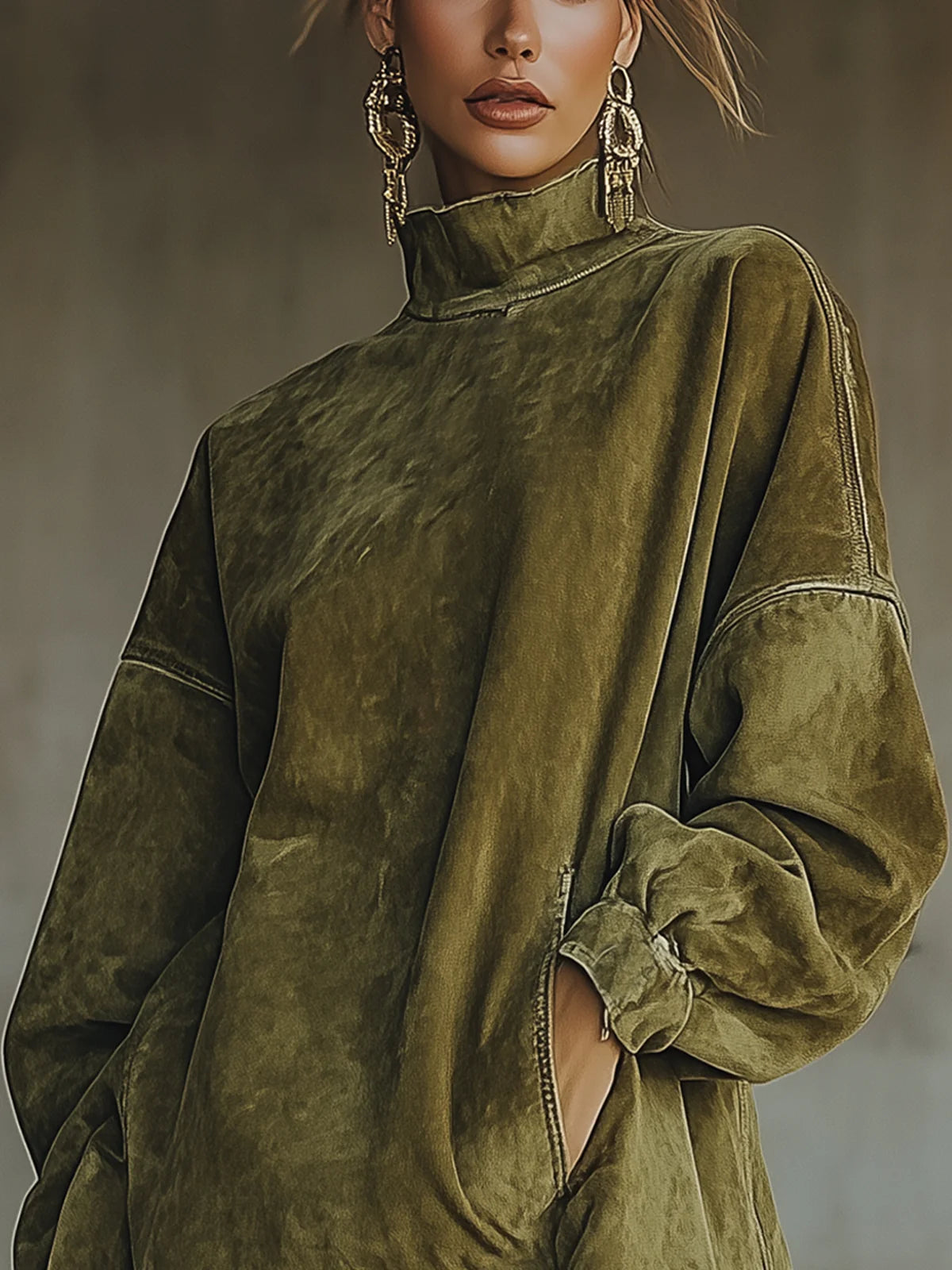 Robe mini tunique en suède vert avec franges Danoir Paris Darcie, vêtement léger et tendance.