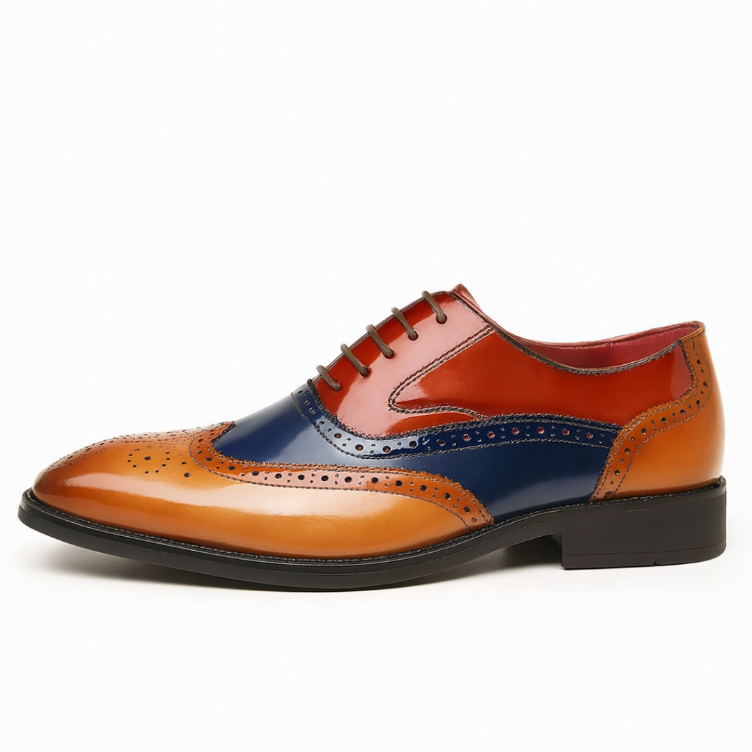 Chaussures brogues Wingtip vintage Danoir Paris pour hommes, style élégant et classique en cuir marron.
