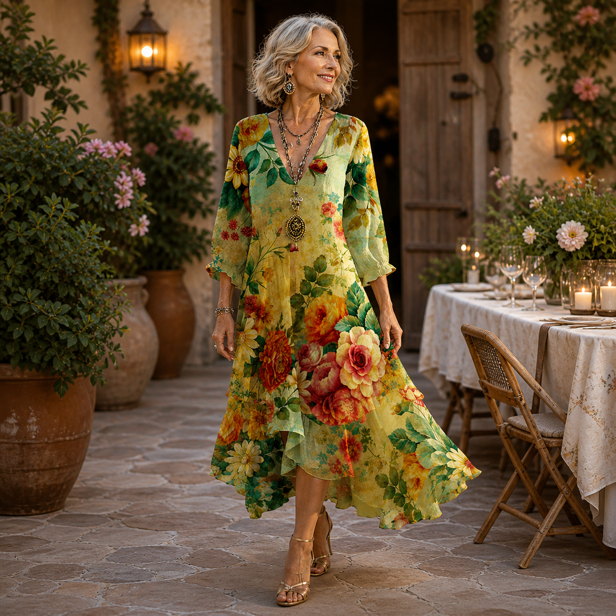 Robe midi florale colorée Danoir Paris Janessa, style sans effort, portée légère et élégante pour femme.
