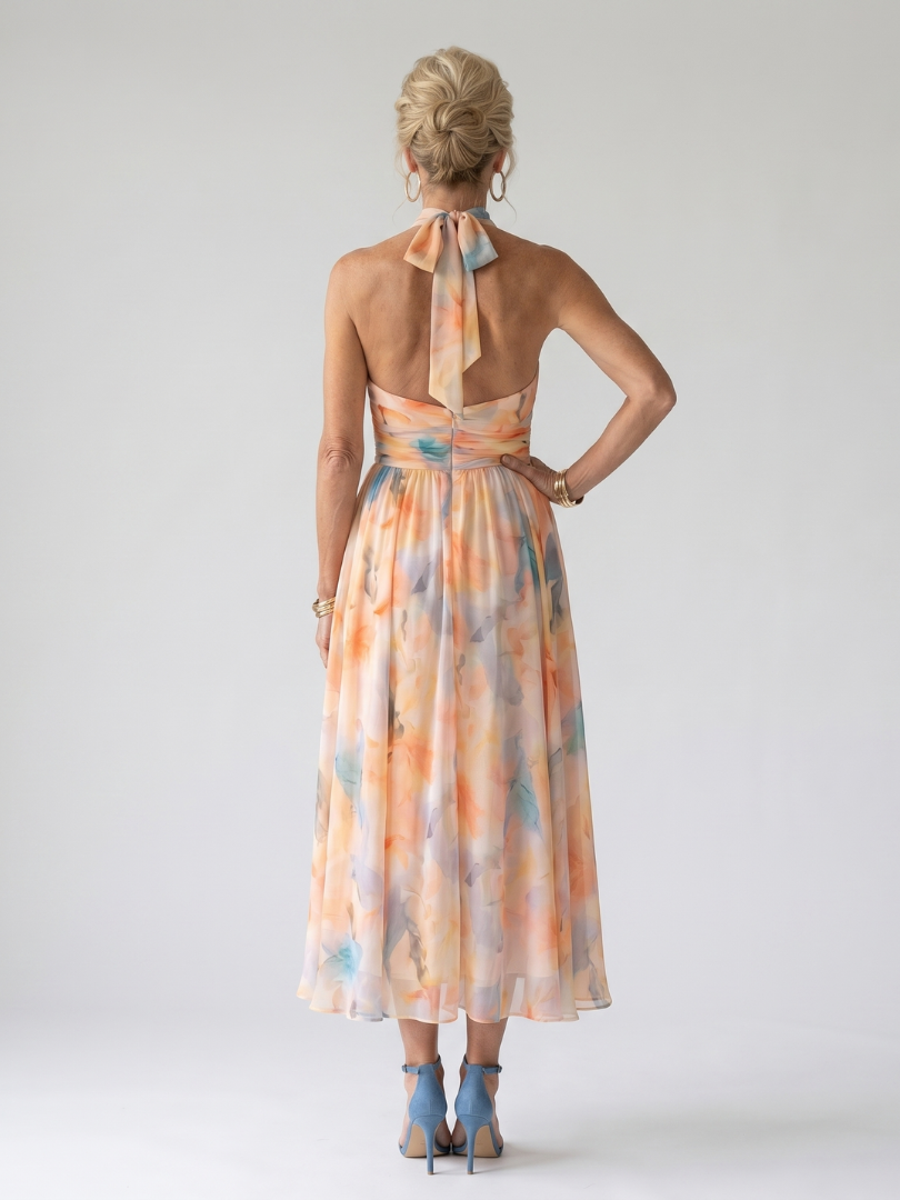 Robe midi douce à col halter multicolore Danoir Paris, style élégant et confortable pour femme.