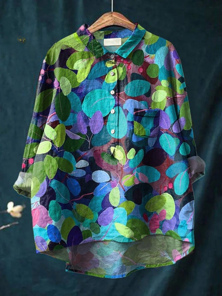 Chemise florale brodée Lina de Danoir Paris avec motifs colorés, vue de face sur fond blanc