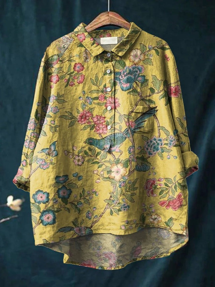 Chemise brodée florale vibrante Lina de Danoir Paris, motif coloré, tissu léger, style élégant et tendance.