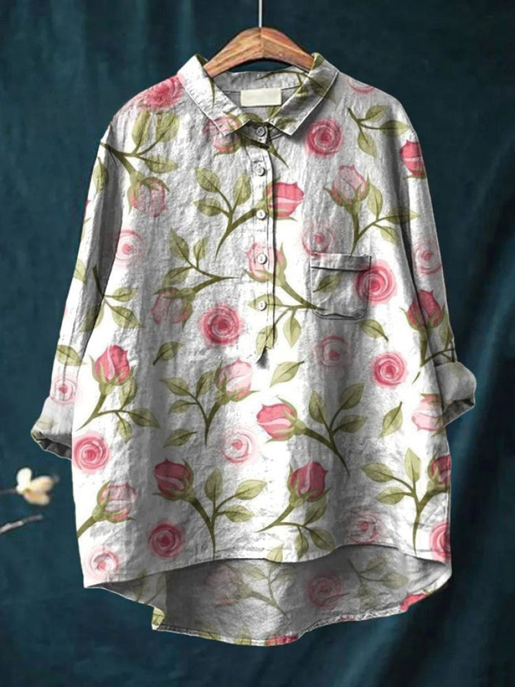 Chemise brodée florale vibrante Lina de Danoir Paris, avec motifs colorés, tissu léger et détails élégants.