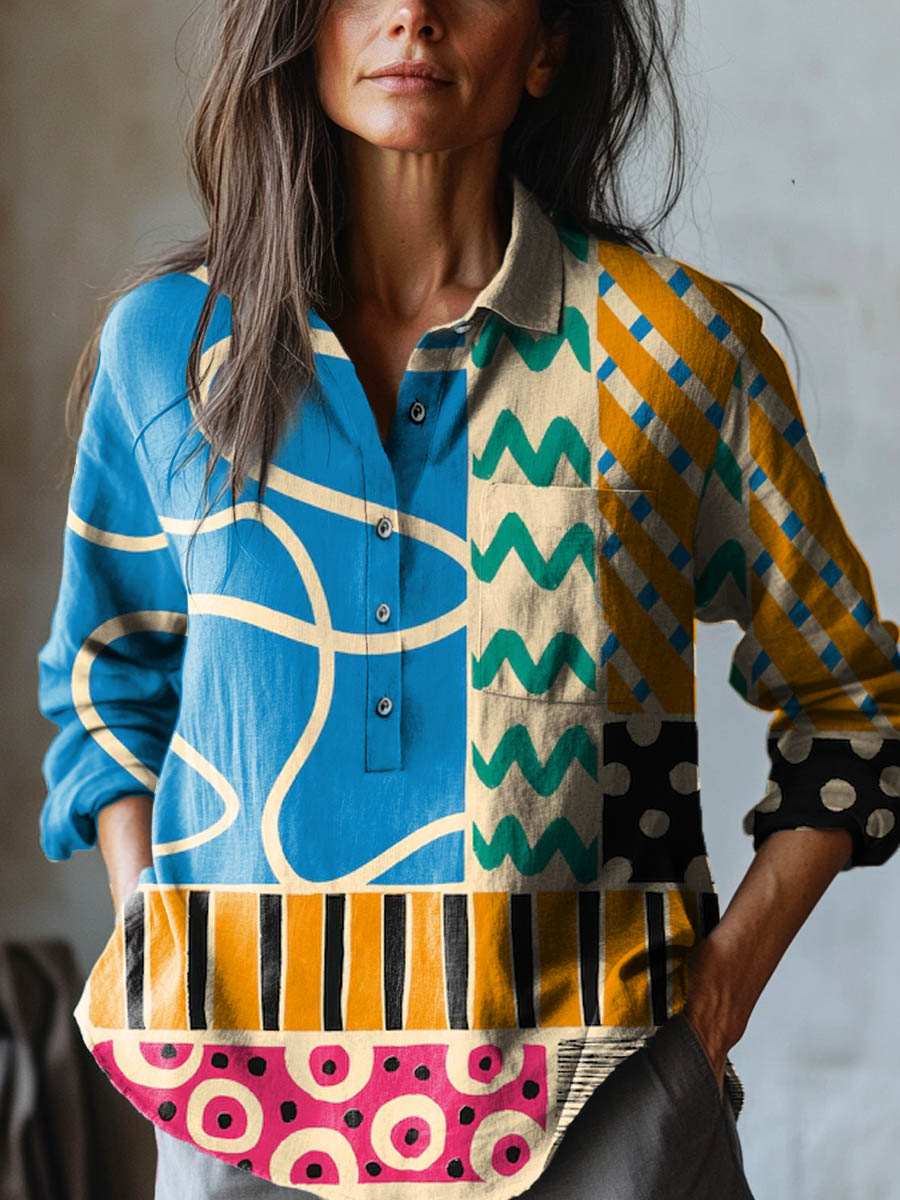 Chemise colorée à motifs géométriques Mira de Danoir Paris, avec un design vibrant et moderne.