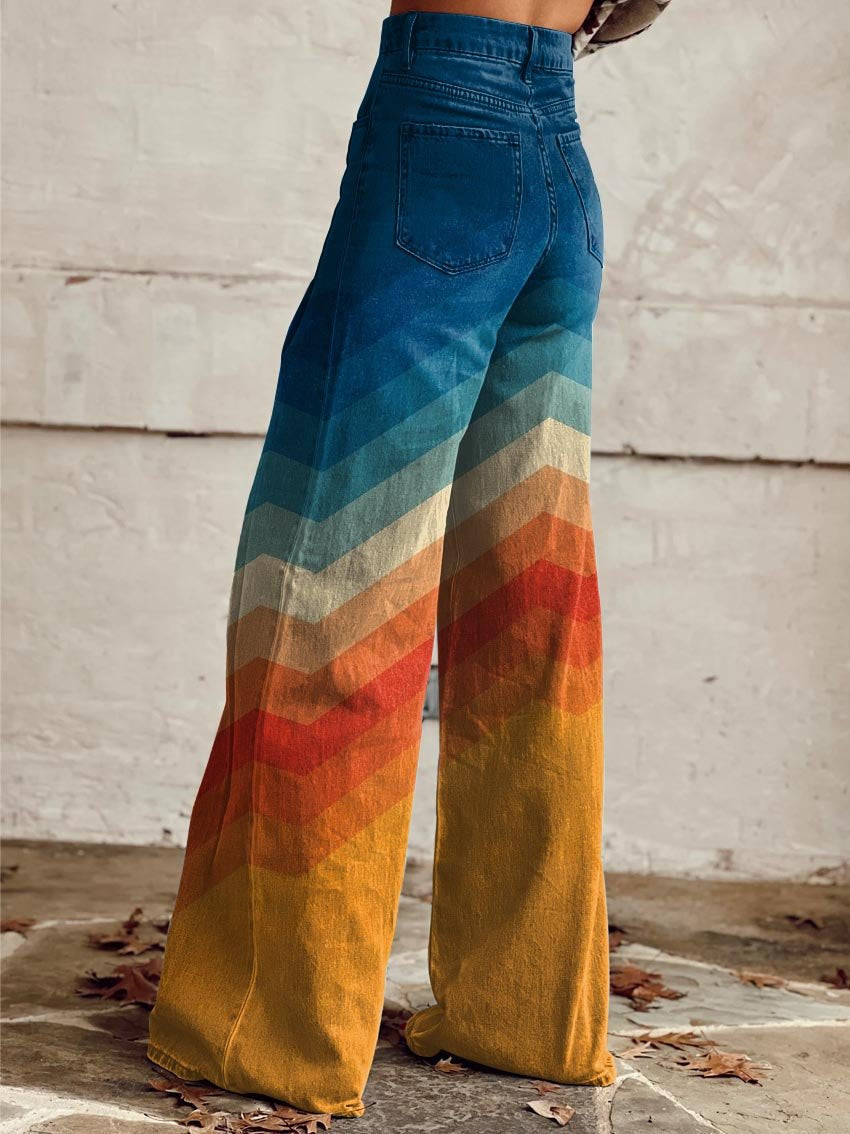 Pantaloni élégants rétro à zigzag Danoir Paris Léa, coupe moderne, motif multicolore, taille 36-38, mode chic et sophistiquée