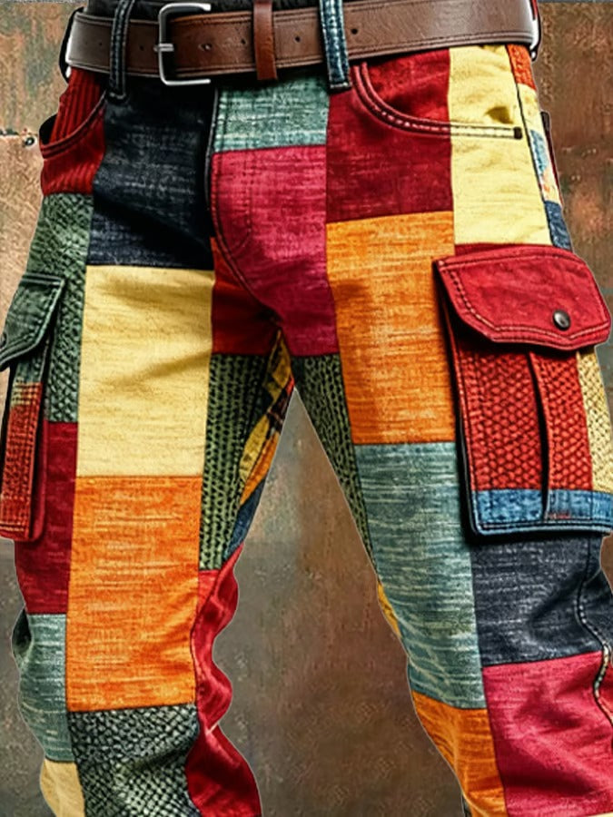 Pantalon cargo homme Danoir Paris multicolore avec poches latérales et détails modernes, vue frontale.