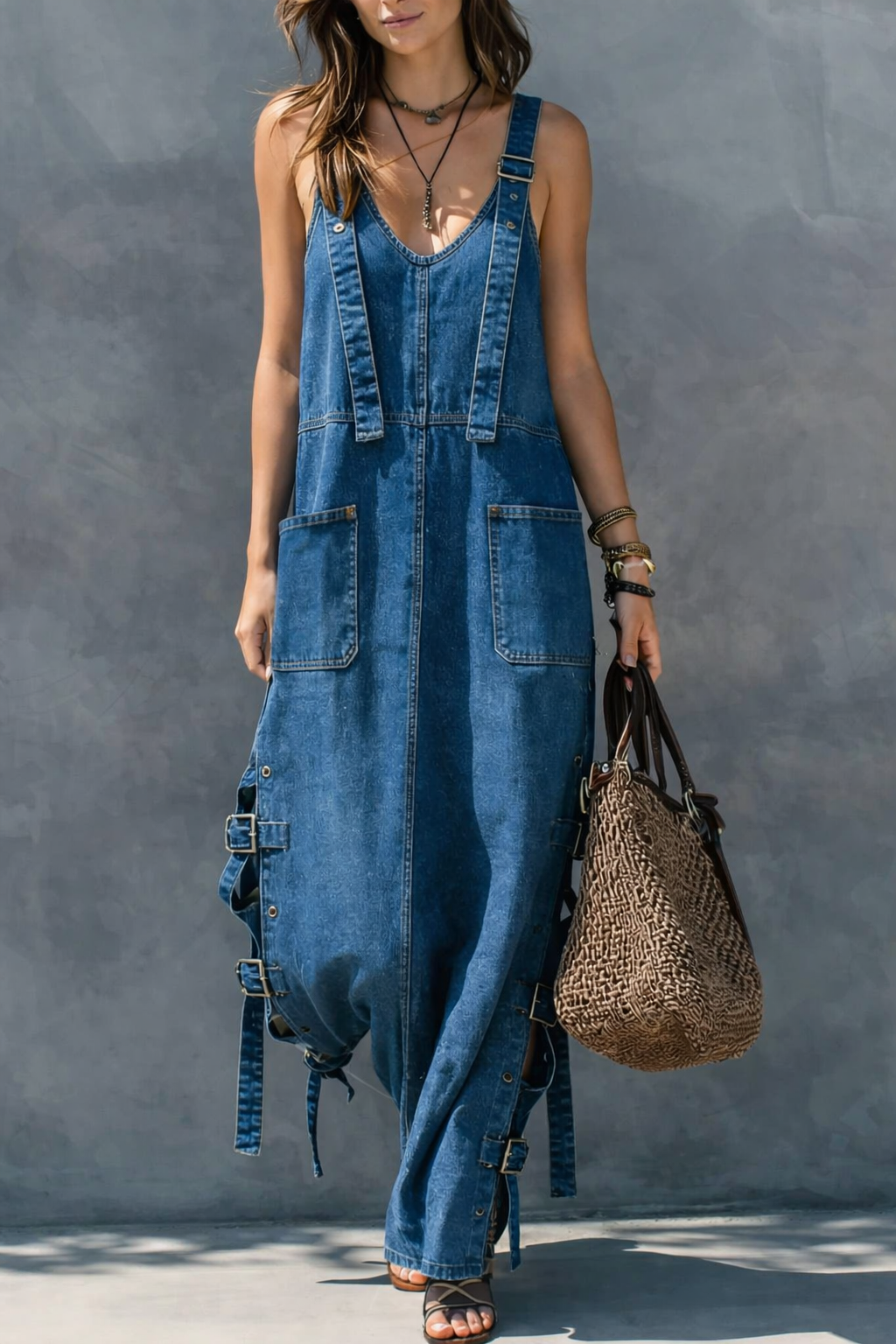 Combinaison en denim multicolore Danoir Paris Harper avec taille élastique, modèle confortable et tendance.