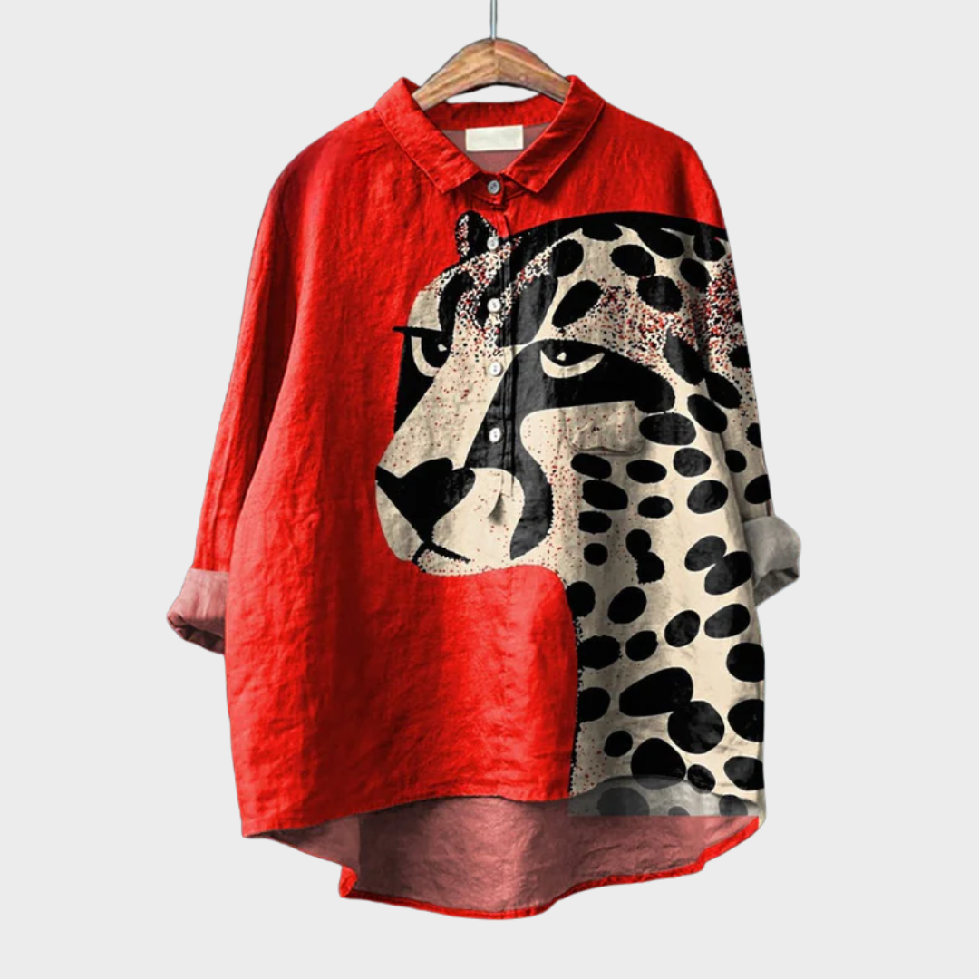 Blouse d'été en lin Nala de Danoir Paris, élégante, multicolore, légère et confortable pour la saison estivale.