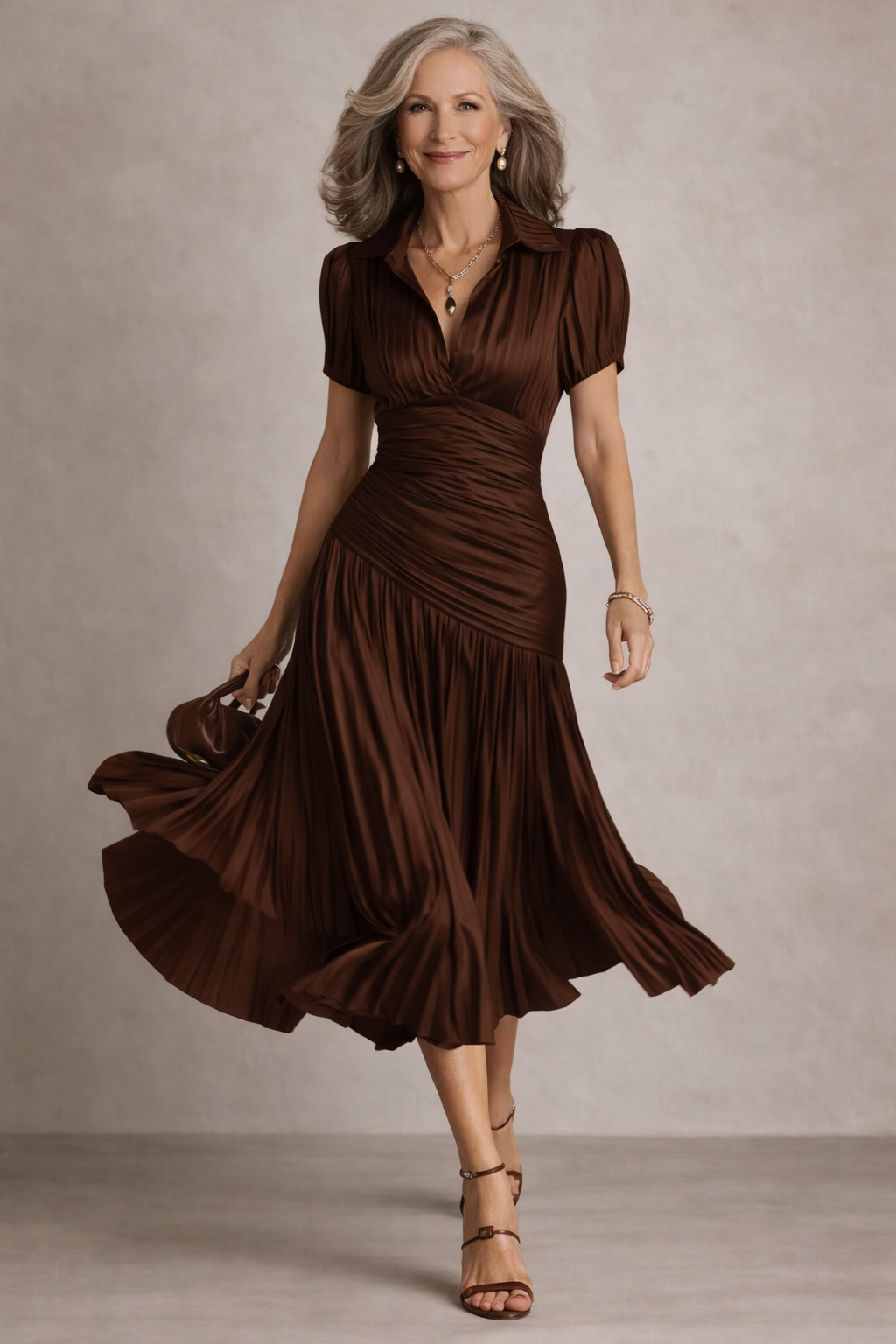 Robe midi Heidi Danoir Paris bleue marine en tissu fluide, portée sur un mannequin.
