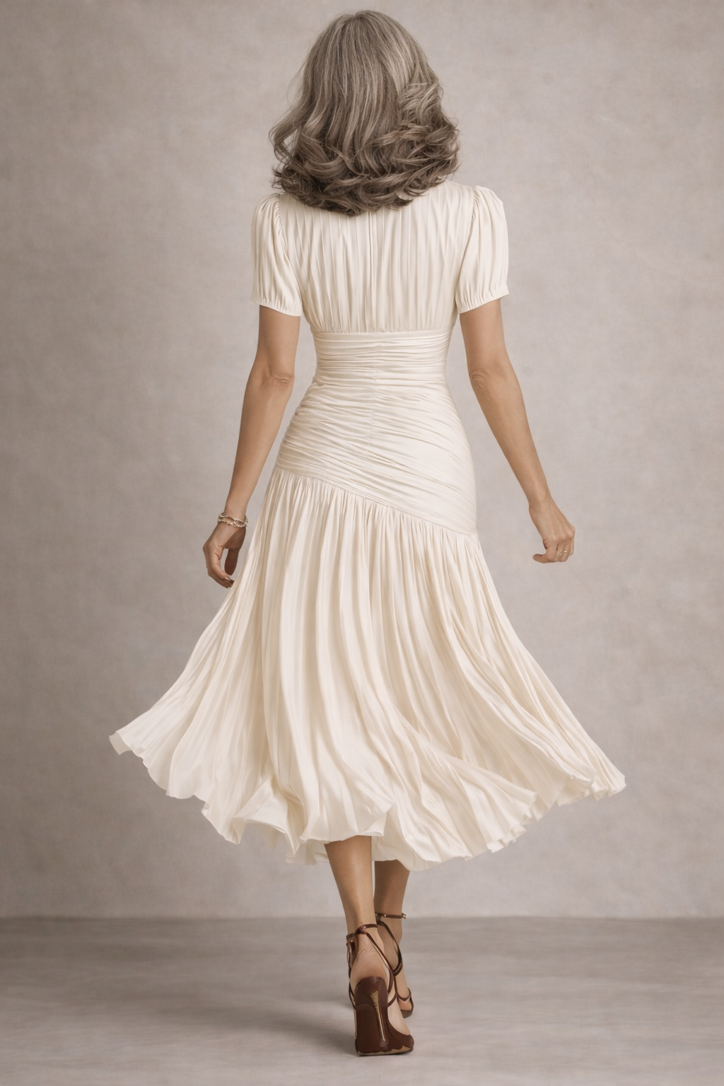 Robe midi Heidi™ bleue marine de Danoir Paris, coupe élégante avec décolleté en V et manches longues.