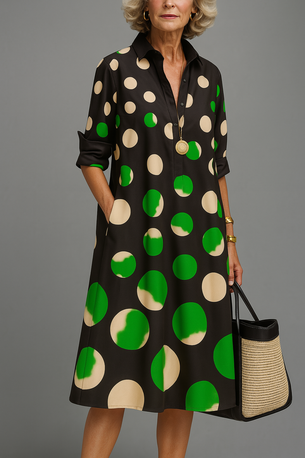 Robe midi noire Naomi de Danoir Paris, élégante et confortable, portée avec des détails stylés pour un look sophistiqué.