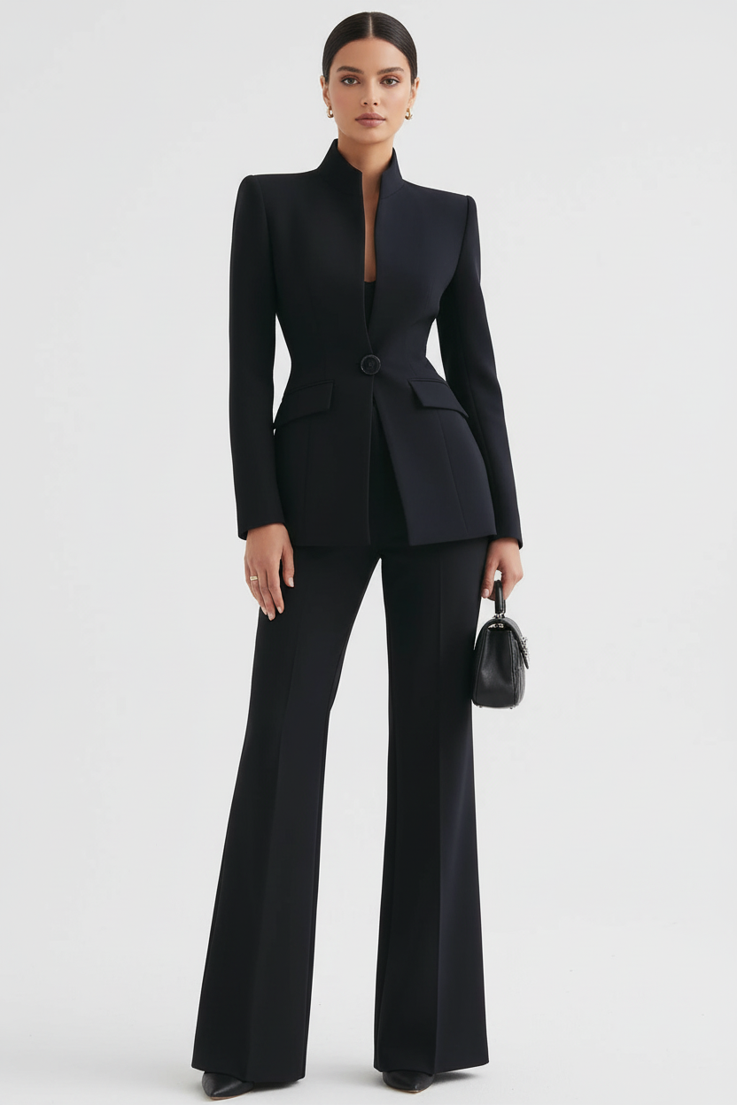Blazer et pantalons palazzo noirs de la marque Danoir Paris, style élégant et moderne pour femme.