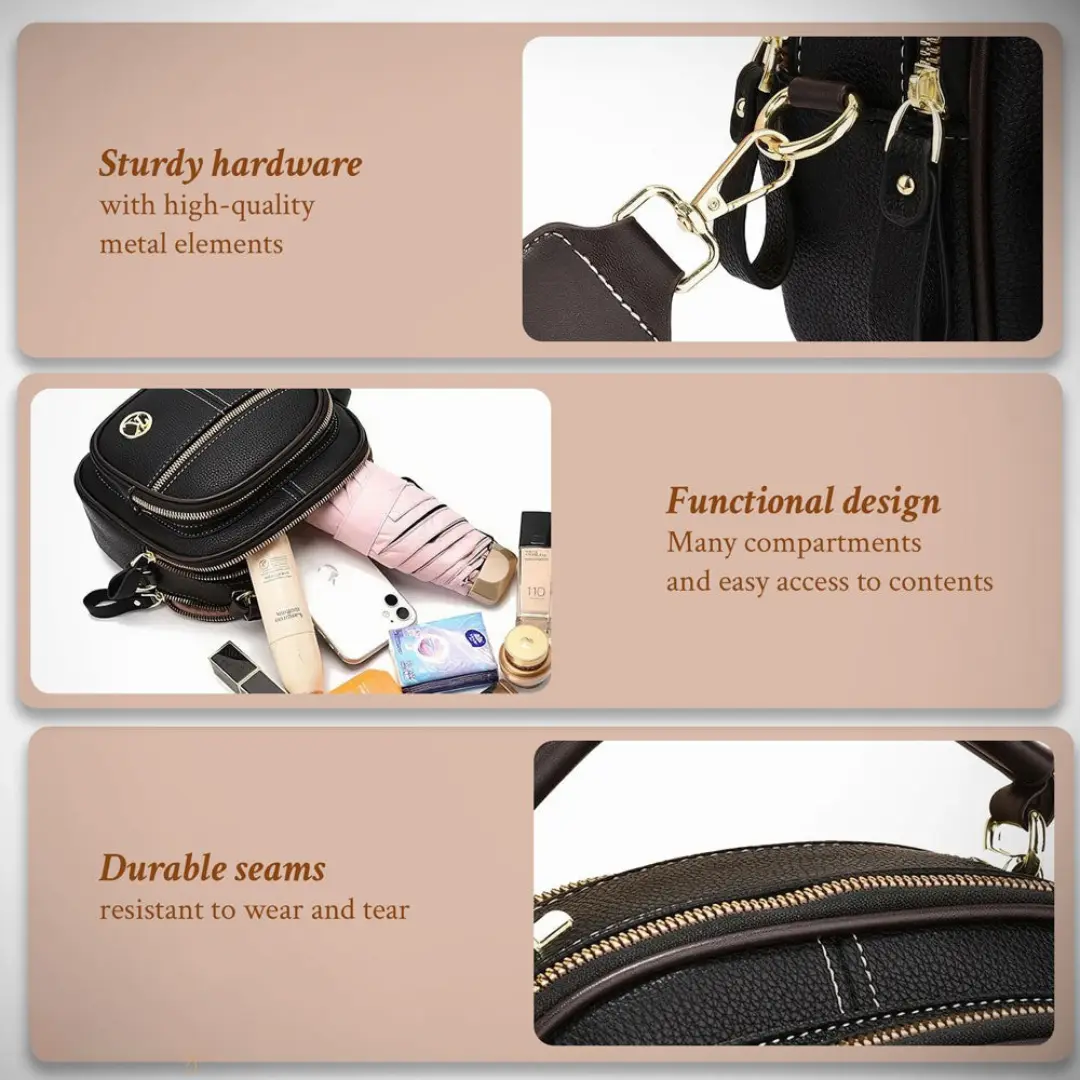 Sac à bandoulière noir Fiona de Danoir Paris, sac chic classique avec élégance et détails sophistiqués visible sur l'image.