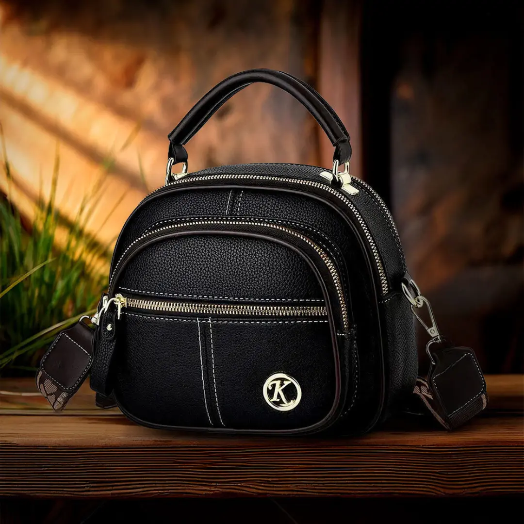 Sac à bandoulière Fiona de Danoir Paris, sac chic classique en noir avec détails élégants, vue de face.