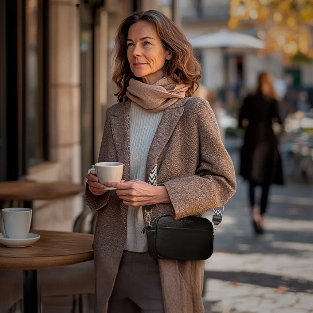 Sac à bandoulière noir Danoir Paris Mira, élégant et sophistiqué pour femmes, avec bandoulière réglable et design moderne.