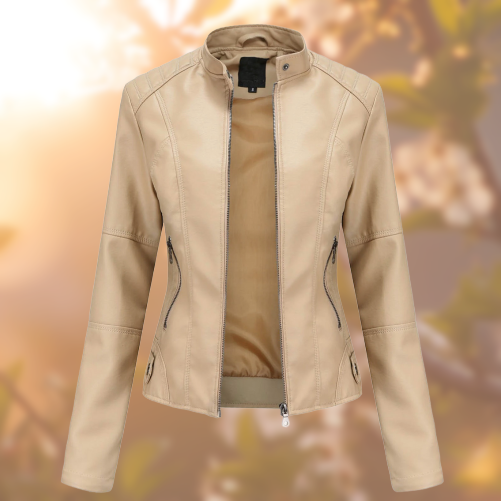 Veste en cuir élégante Danoir Paris Amora, noir, finition sophistiquée, portée décontractée ou chic.