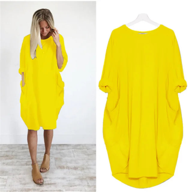 Robe décontractée Bianca de Danoir Paris, légère, en tissu fluide, portée avec manches courtes et coupe confortable.