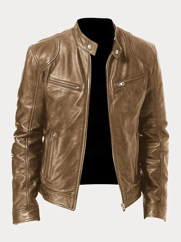 Veste en cuir noire Danoir Paris, style élégant avec détails modernes, vue de face sur mannequin.