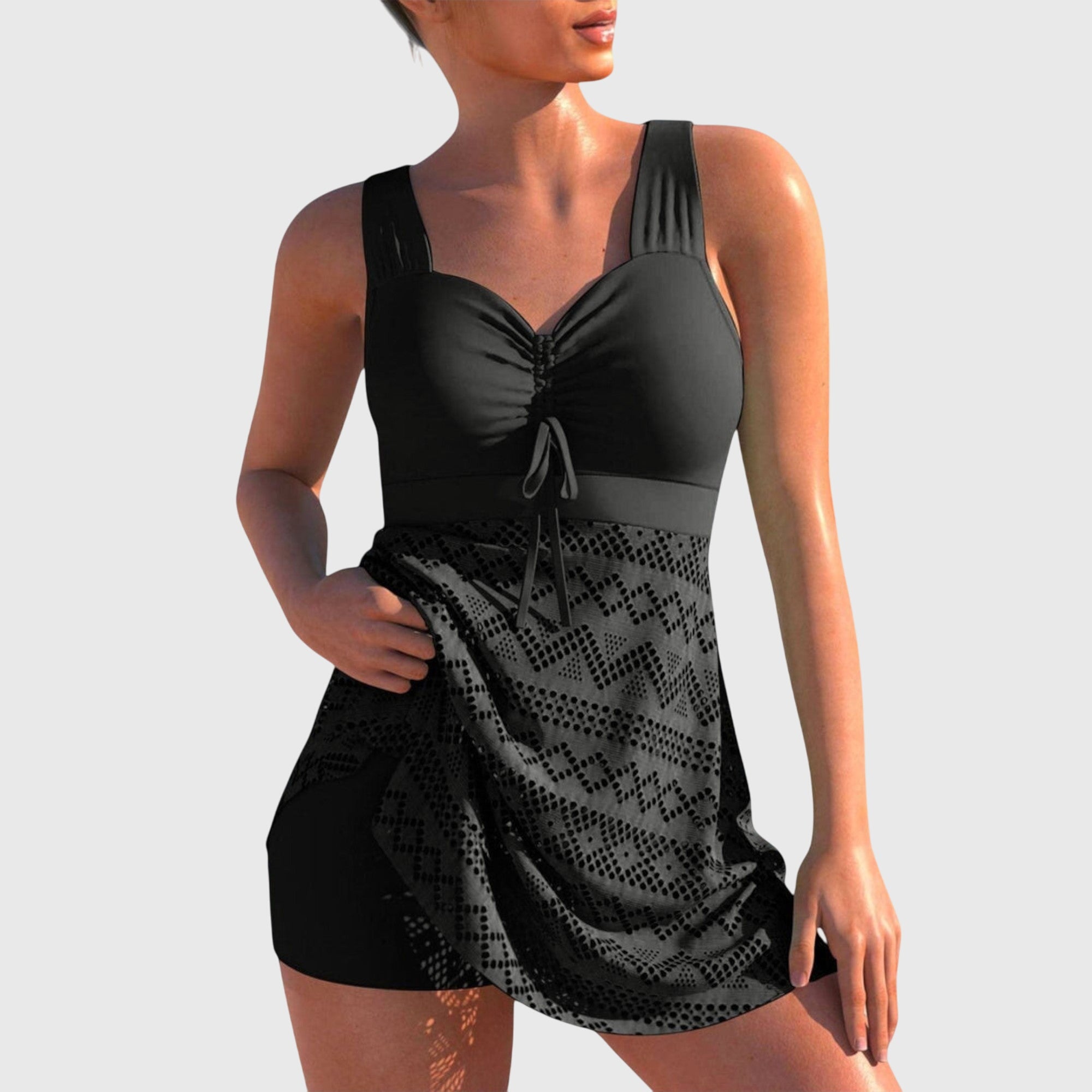 Maillot de bain deux pièces Danoir Paris Isabella avec jupe noire, modèle élégant et confortable pour la plage ou la piscine.