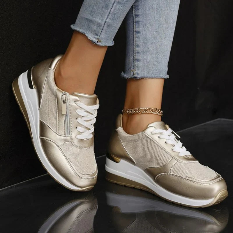 Baskets orthopédiques pour femme Danoir Paris, confortables et modernes, en promotion, vue de face avec détails de la semelle et la texture.