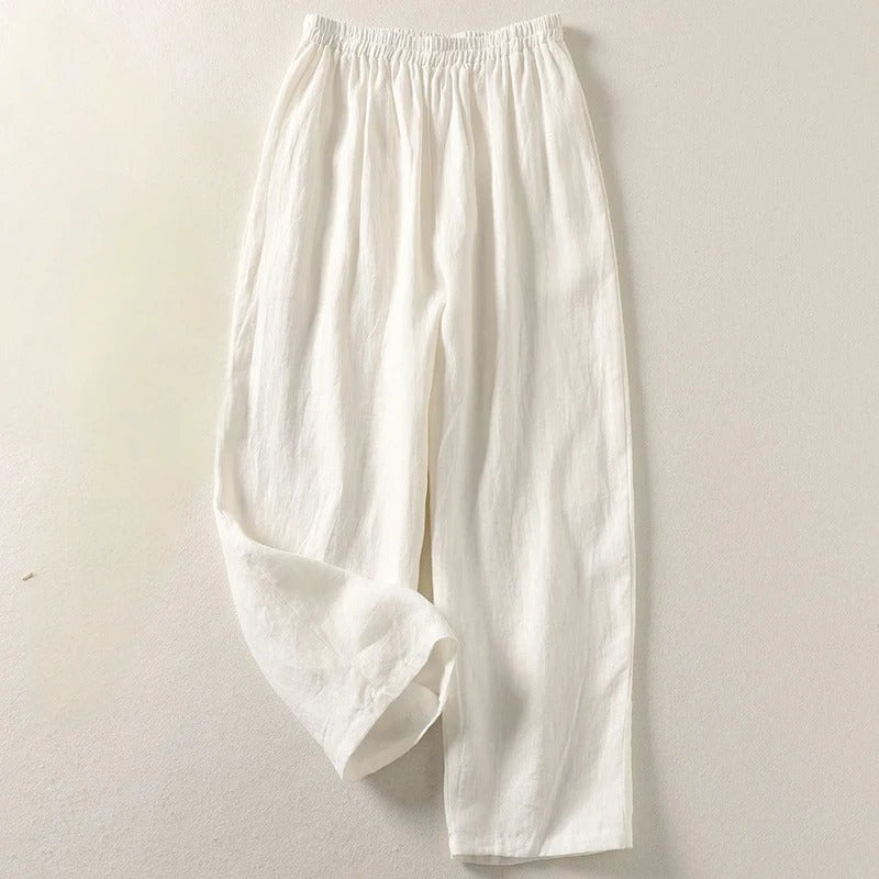 Pantalon fluide Amalia™ en coton et lin Danoir Paris de couleur orange, vue de face sur fond blanc