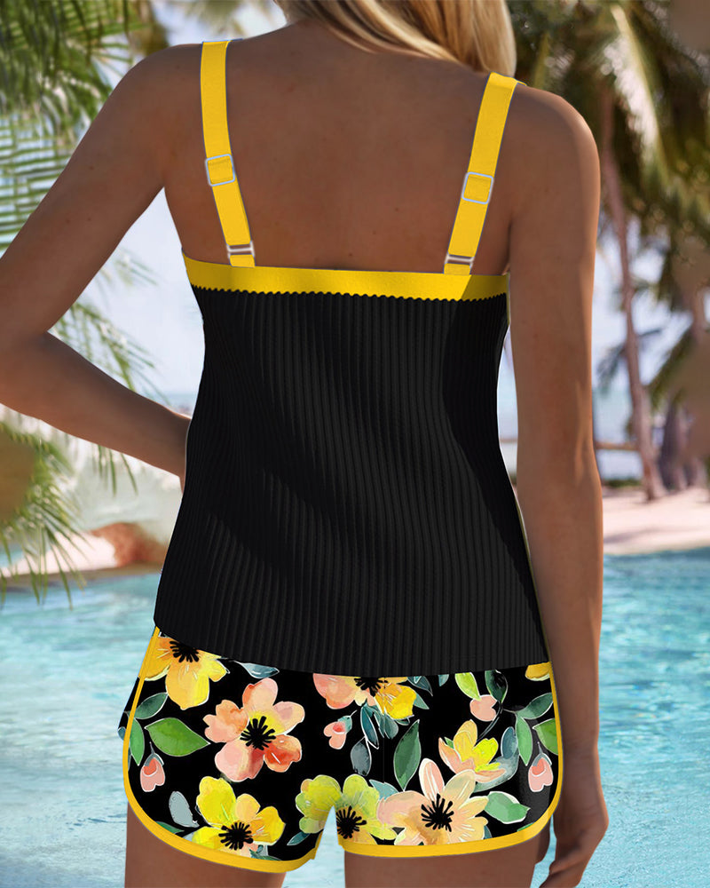 Ensemble de maillot de bain shorty Ribbed Federica de Danoir Paris en orange, conçu pour la natation et la plage.