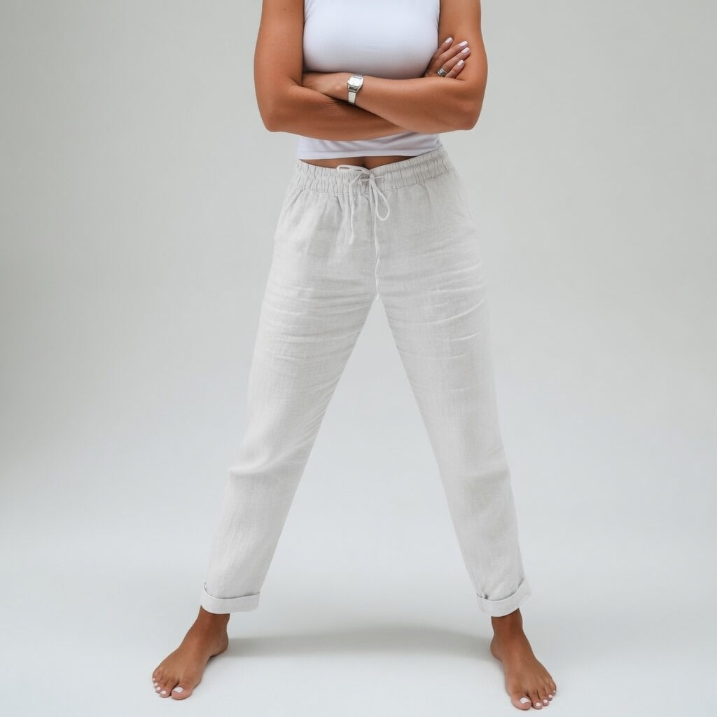 Pantalon pour femmes Albertine™ de Danoir Paris en coton fluide bleu, pantalon confortable et naturel pour un style décontracté