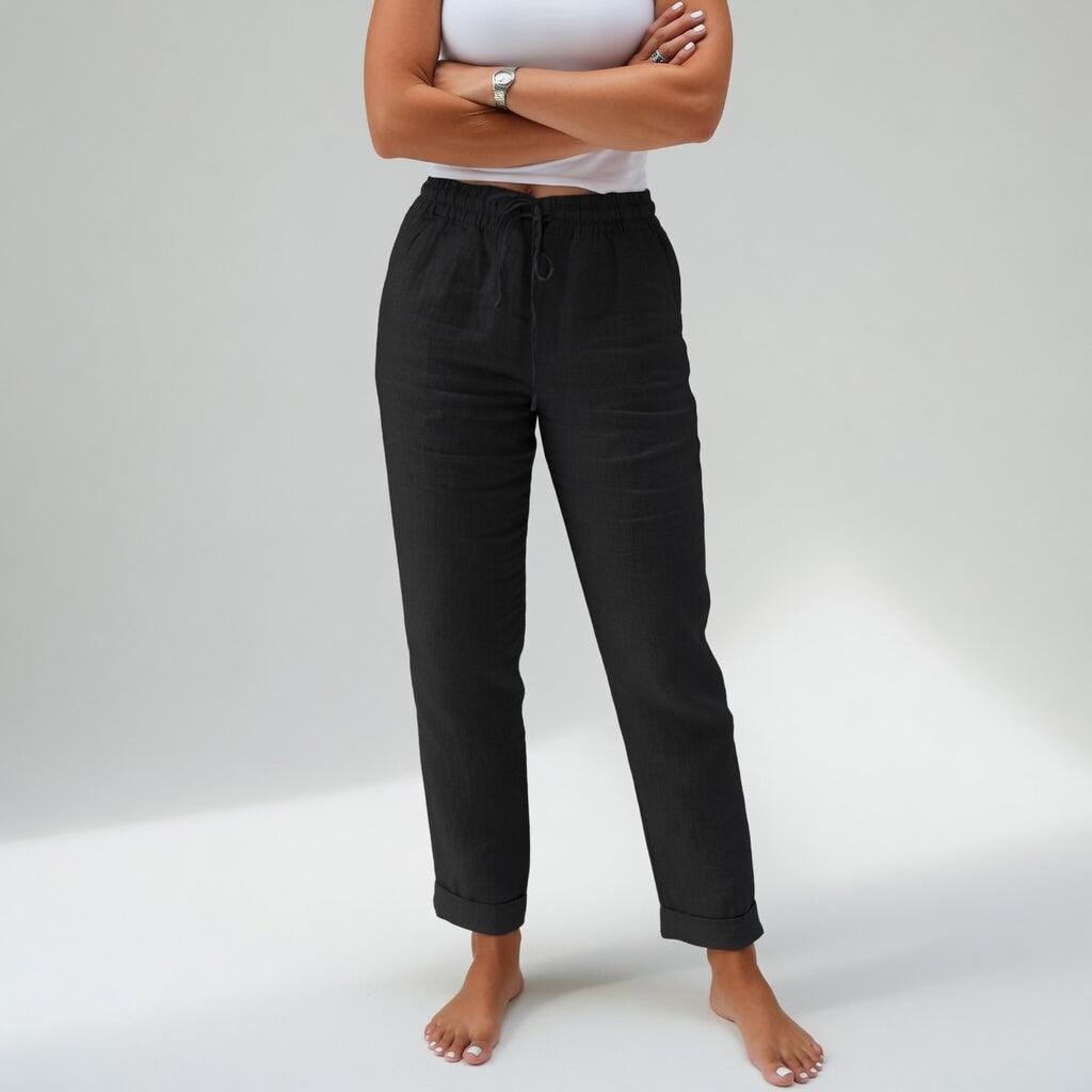Pantalon pour femmes Albertine™ de Danoir Paris, 100% coton fluide bleu, style confortable et naturel.