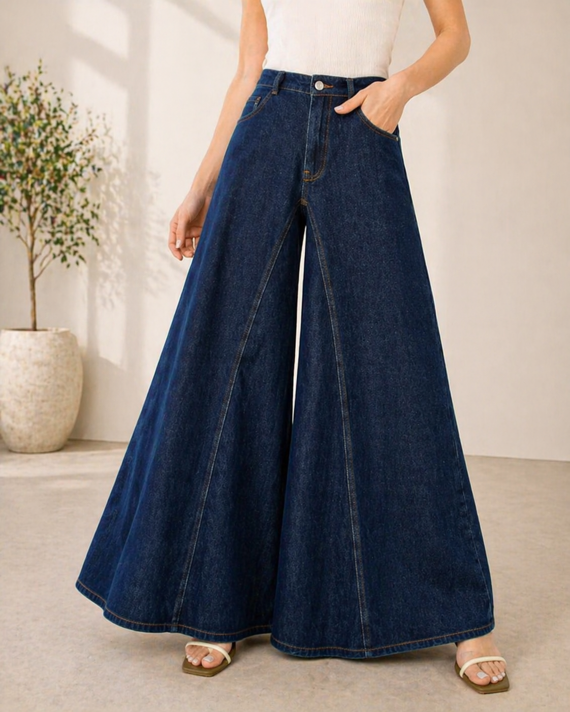Pantalon en jean taille haute Danoir Paris Ivy, coupe slim, couleur bleu marine, façonné en denim robuste et tendance.