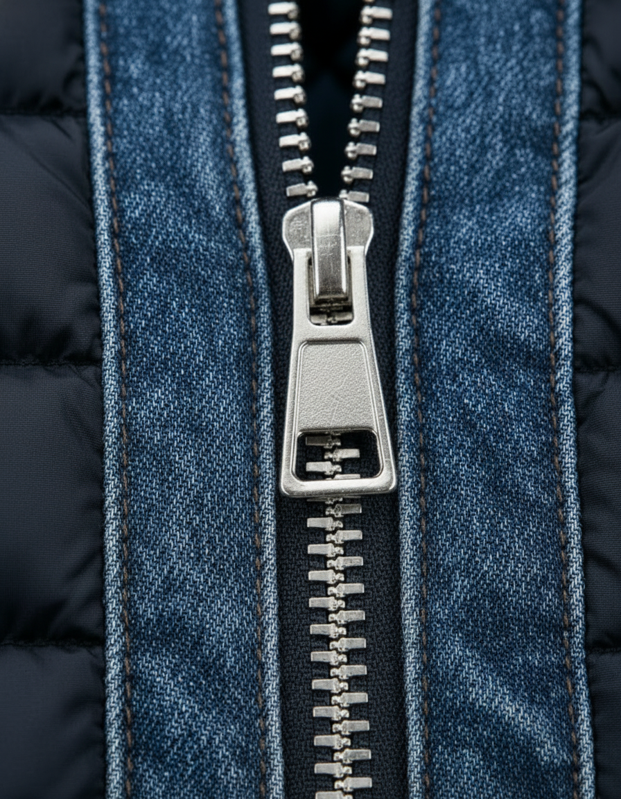 Veste matelassée hybride en denim bleu Maison Clément Paris™ par Danoir Paris, style moderne et chaud.