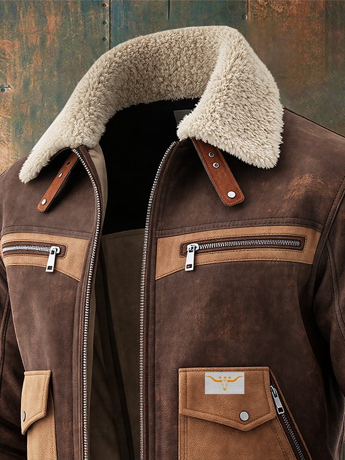 Bomber en suédine marron Danoir Paris avec col sherpa chaud, veste tendance pour homme.