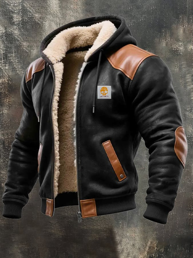 Veste vintage chaude en daim et cuir Danoir Paris, style élégant et confortable, couleur brun, détails du tissu et fermeture visible.