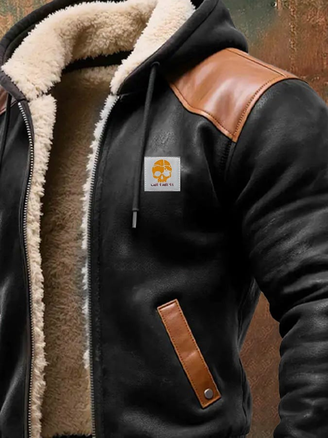 Veste vintage chaude en daim et cuir Danoir Paris par MAISON CLÉMENT PARIS™, couleur marron, détails de texture visibles.