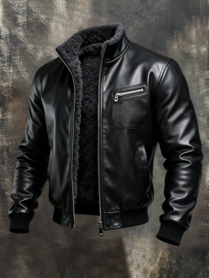 Veste chaude en cuir noir Maison Clément Paris™ doublée sherpa, style élégant et confort pour l'hiver.