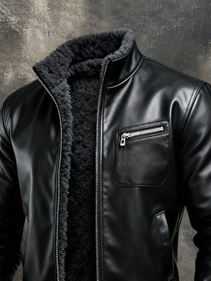 Veste chaude en cuir noir Danoir Paris avec doublure sherpa, style élégant et confortable pour l'hiver.