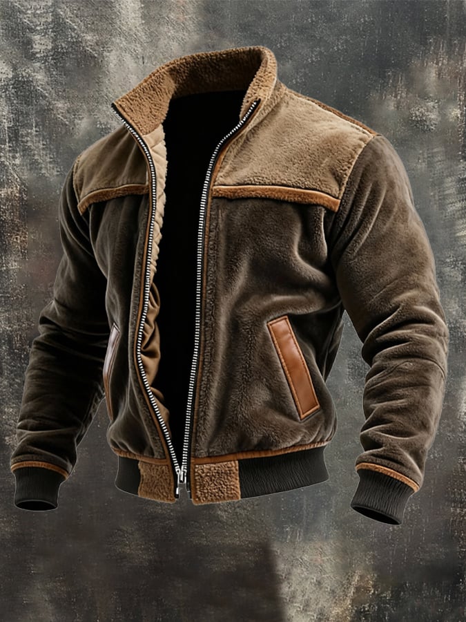 Veste chaude en velours et cuir doublée en polaire de la marque Danoir Paris, style élégant et confortable pour l'hiver.