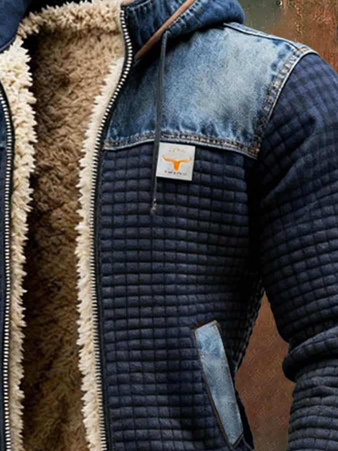 Veste matelassée bleue marine Danoir Paris avec détails en jean, style élégant et moderne pour femme.