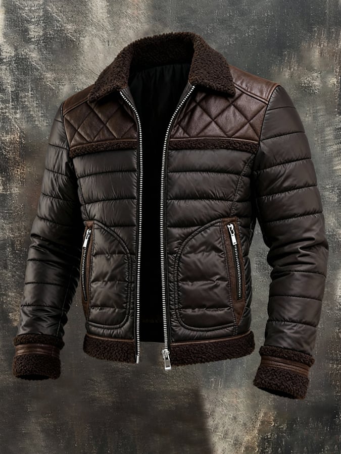 Veste matelassée marron Danoir Paris avec col sherpa chaud, style élégant et confortable pour l'hiver.