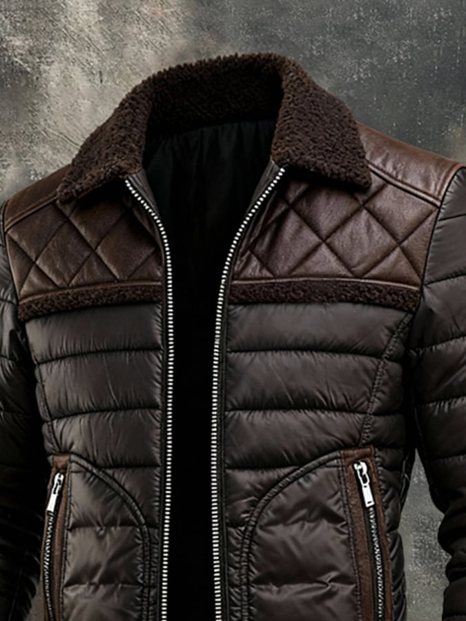 Veste matelassée marron pour femme de Danoir Paris, avec col sherpa chaud et confortable, style élégant et décontracté.