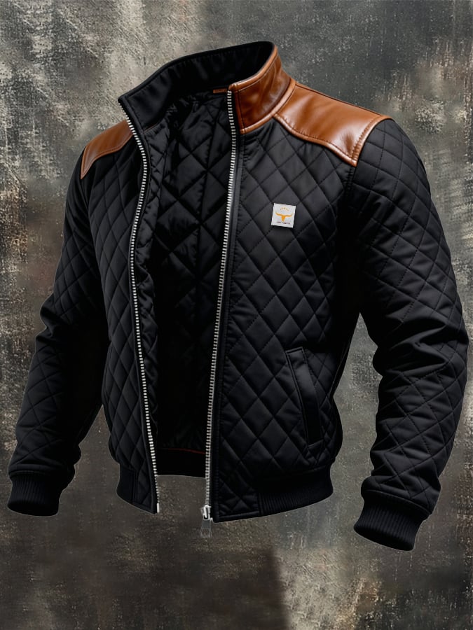 Veste matelassée noire Danoir Paris avec épaules en cuir, style élégant et tendance, pour un look chic et moderne.